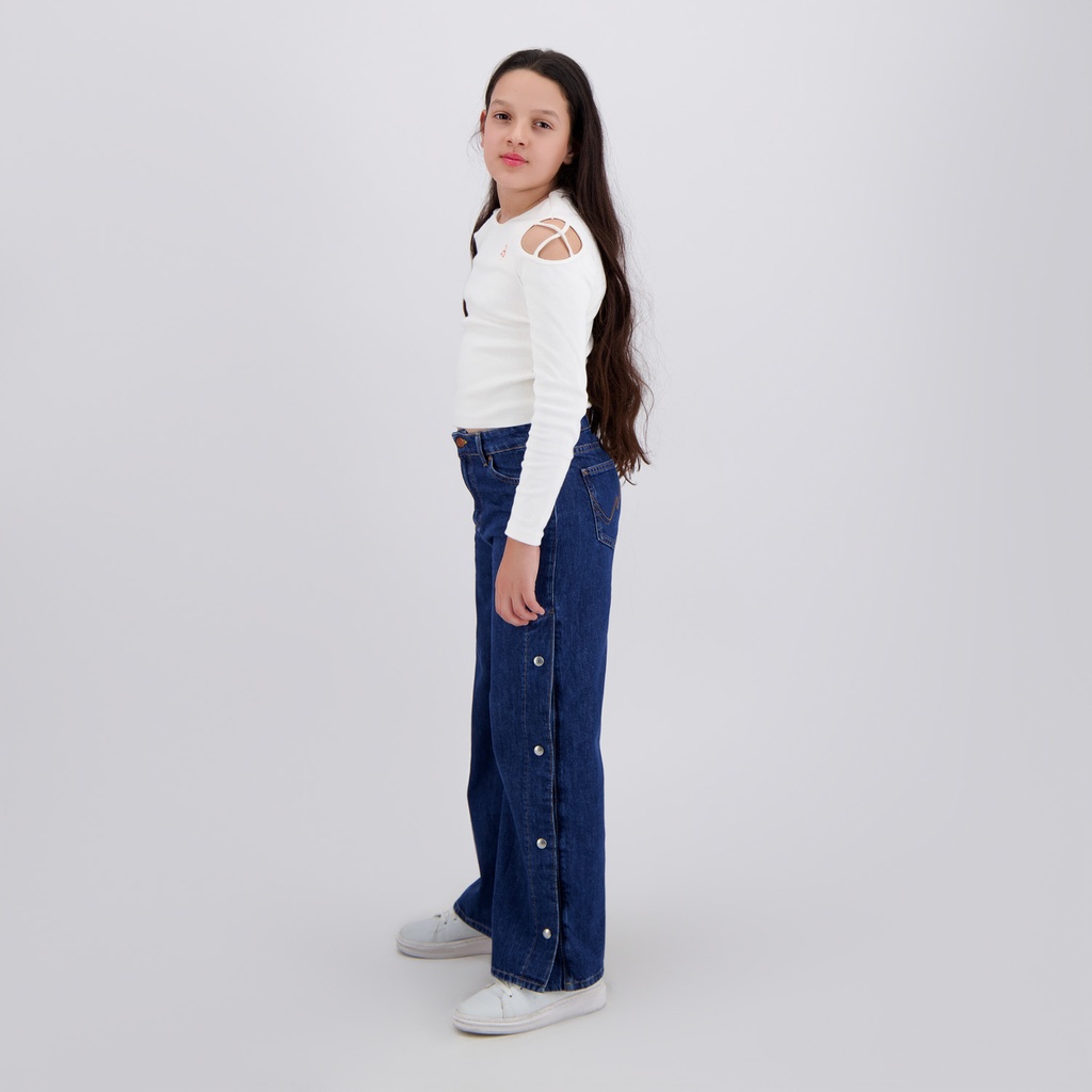 T-shirt côtelé fille avec épaules dénudées