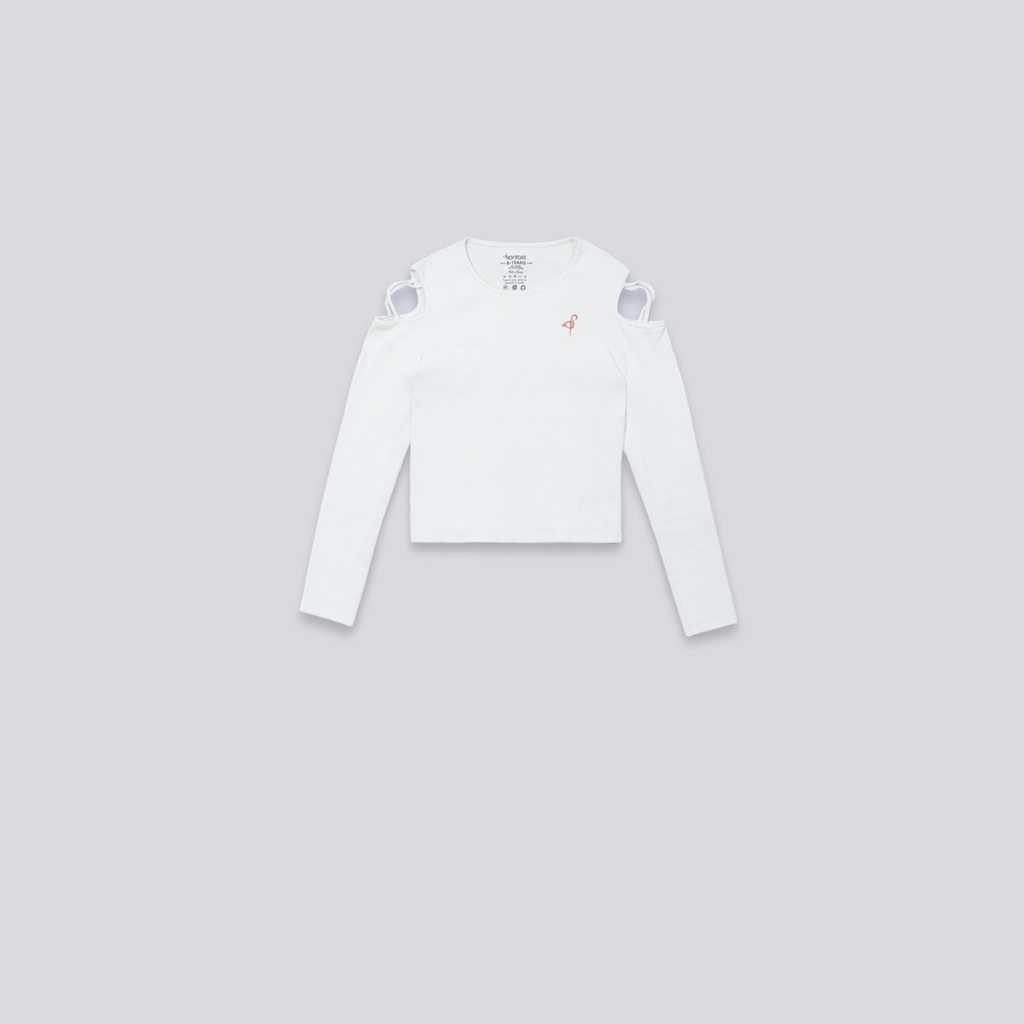 T-shirt côtelé fille avec épaules dénudées