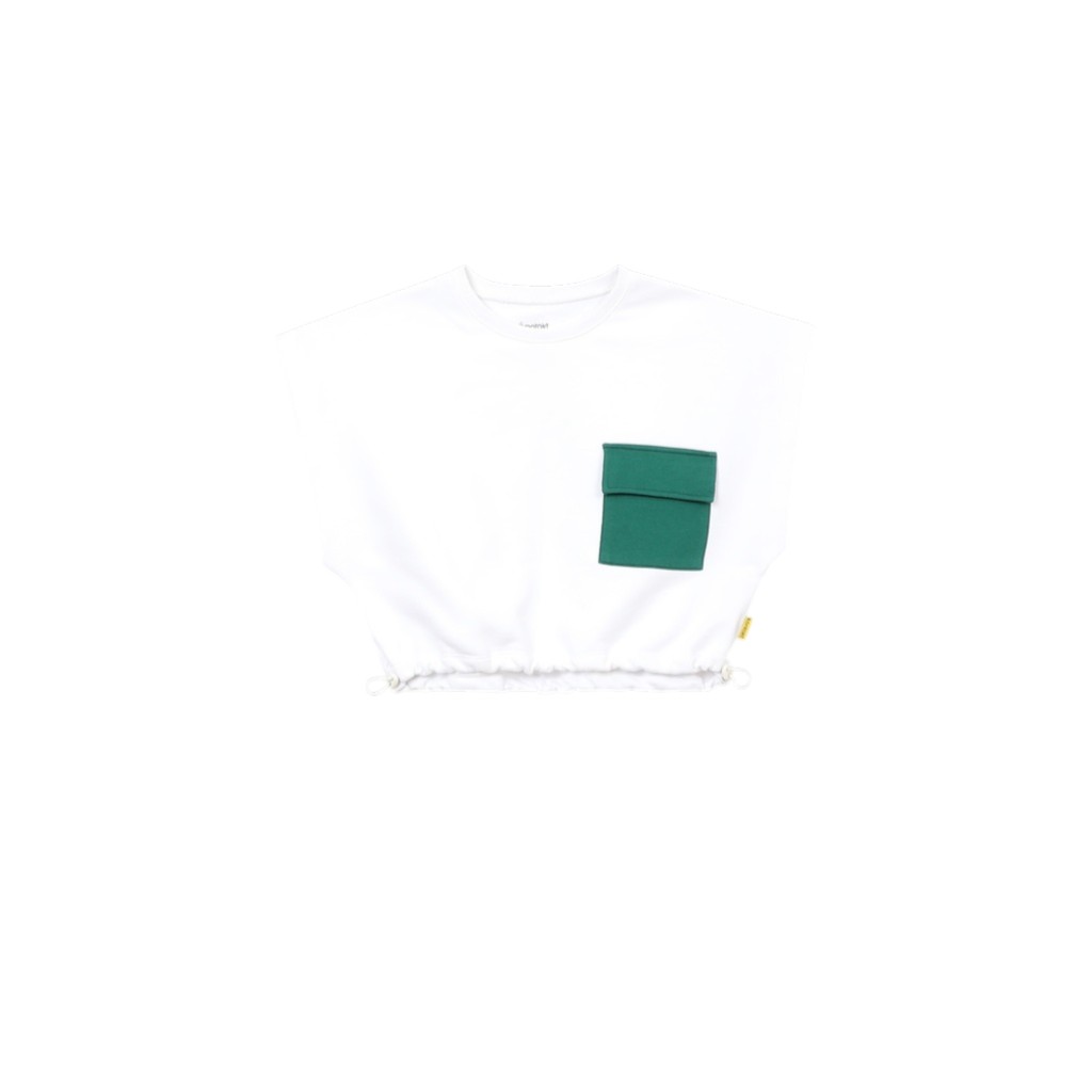 Sweat crop femme sans manches avec poche contrasté et cord stopper