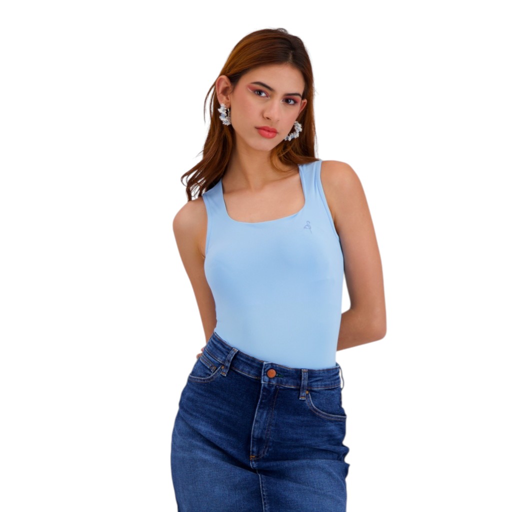 Body femme col carré sans manches avec broderie