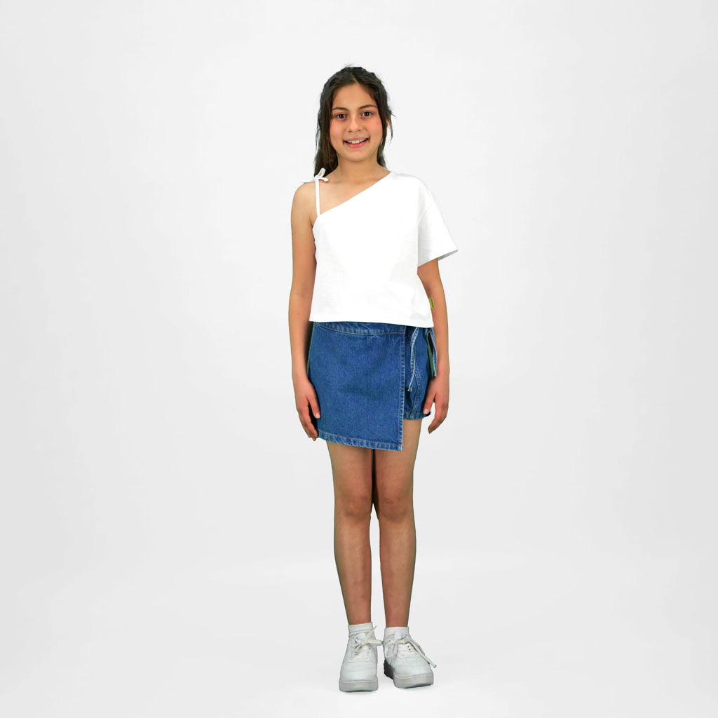 T-shirt fille manche dénudée avec broderie