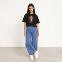 Sweat cropped femme manches courtes avec broderie