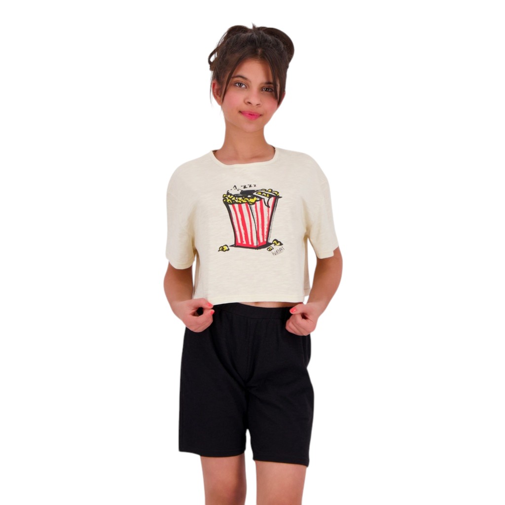 Pyjama fille t-shirt crop et short POP CORN