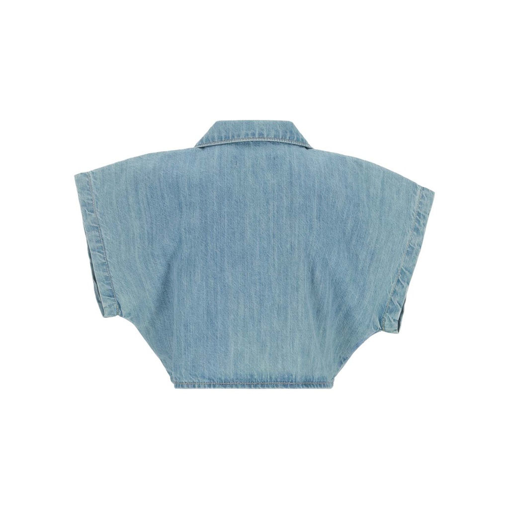 Chemise fille sans manches avec nœud en jeans