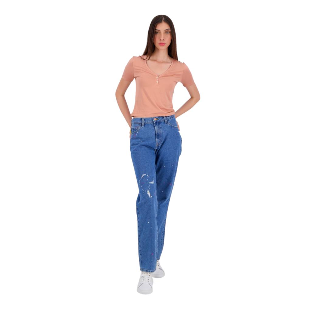 T-shirt femme manches courtes col tunisien