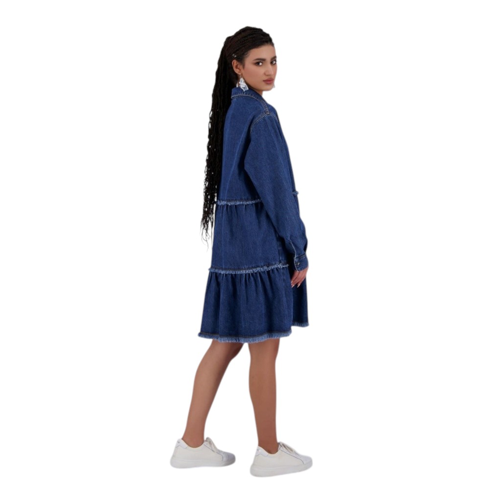 Robe chemise femme a volants en jeans- RAFLA