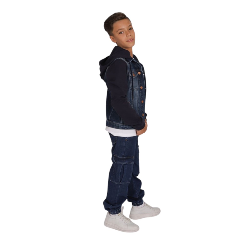 Veste unisexe en jeans avec manches et capuche en molleton
