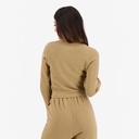 T-shirt côtelé femme manches longues avec patte boutonnage