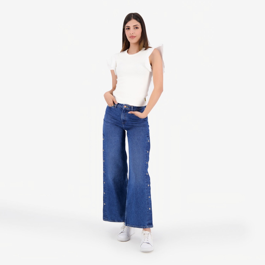 T-shirt côtelé femme manches à volant en chaine et trame