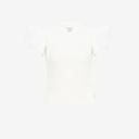 T-shirt côtelé femme manches à volant en chaine et trame