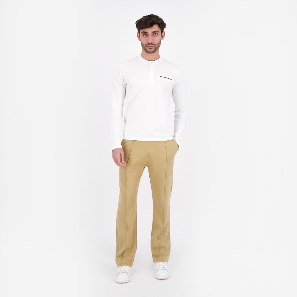 T-shirt homme manches longues col tunisien  et poche passepoilée