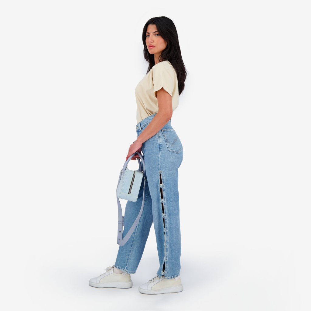 Ribcage femme avec passant croisée en jeans - RAYA 2.0