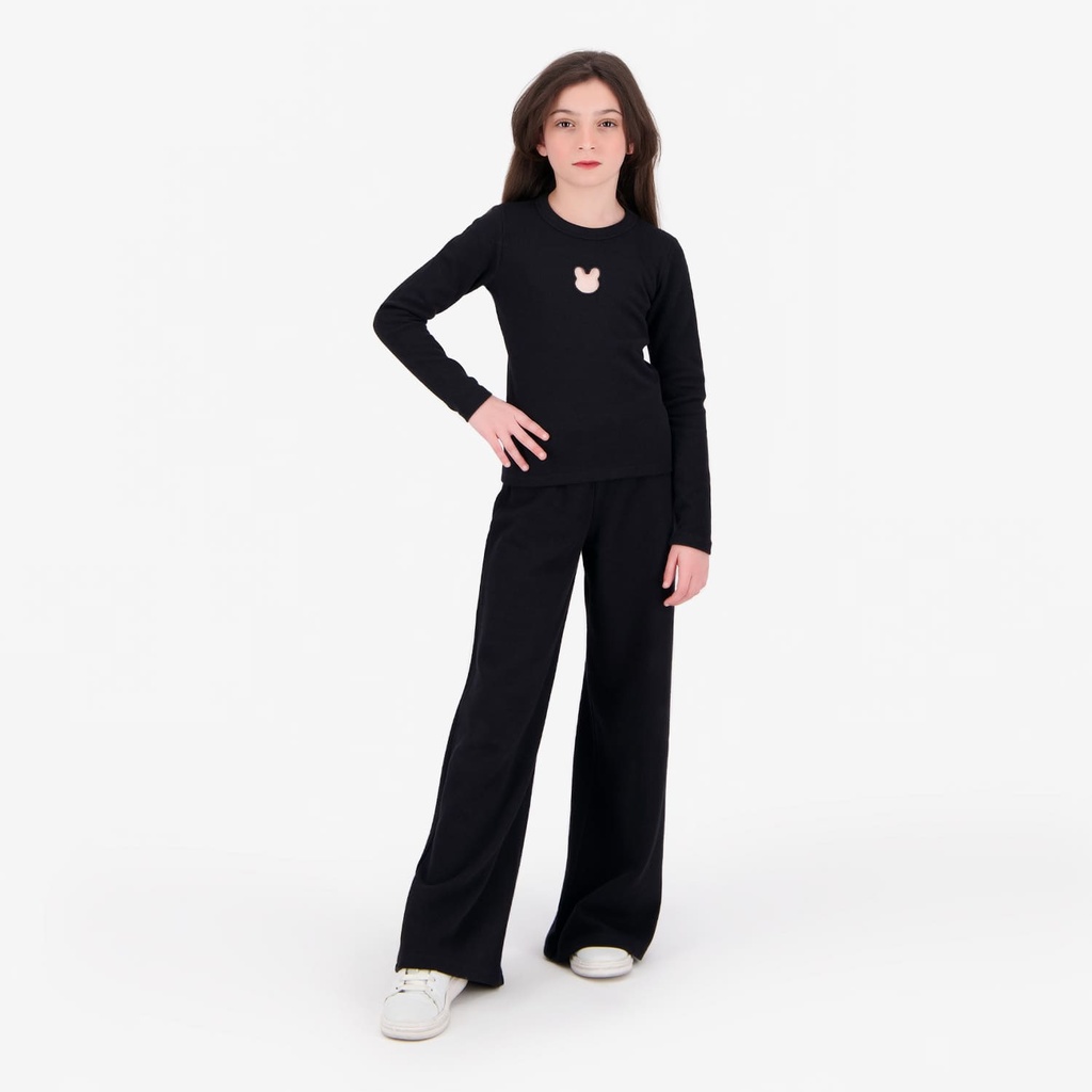 T-shirt côtelé fille manches longues  avec cut out lapin