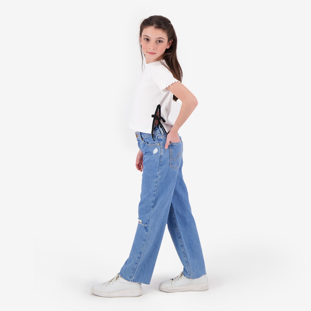 T-shirt fille manches courtes avec  noeuds sur le cotés