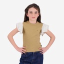 T-shirt côtelé fille manches à volant en chaine et trame