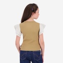 T-shirt côtelé fille manches à volant en chaine et trame