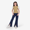 T-shirt côtelé fille manches à volant en chaine et trame