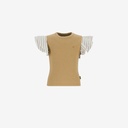 T-shirt côtelé fille manches à volant en chaine et trame