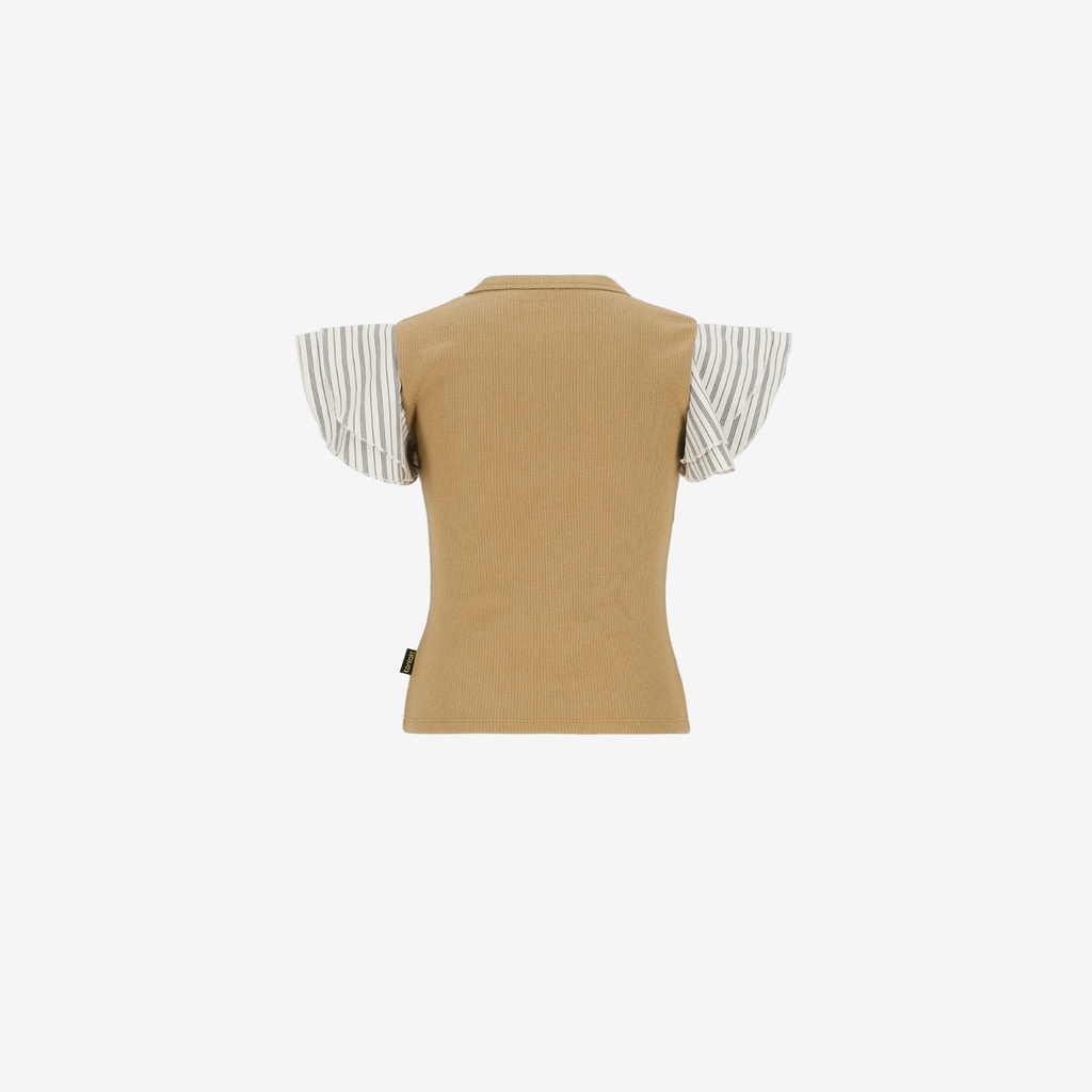 T-shirt côtelé fille manches à volant en chaine et trame