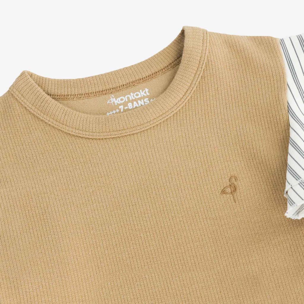 T-shirt côtelé fille manches à volant en chaine et trame