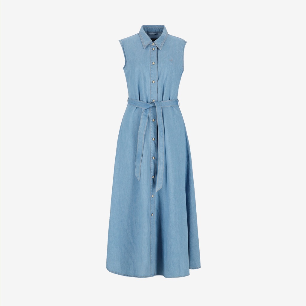 Robe chemise fluide femme sans manche en jeans- CYLINE