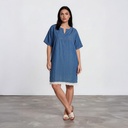 Jebba courte femme en jeans avec broderie anglaise -THURAYA