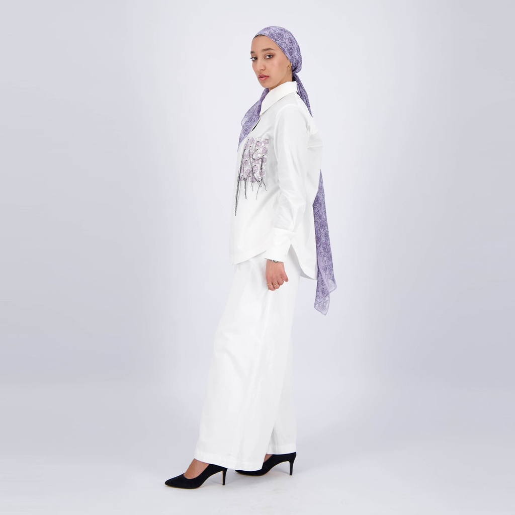 Chemise femme avec poche plaquée en chaine & trame