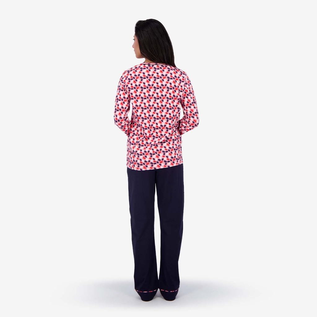 Pyjama femme manches longues avec patte boutonnée
