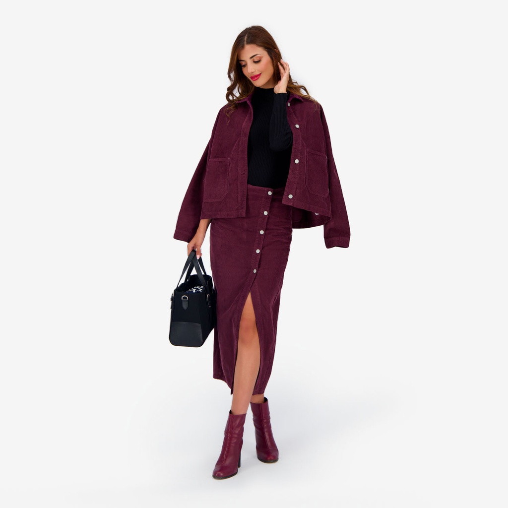 Jupe midi femme boutonnée en velours SOULEF