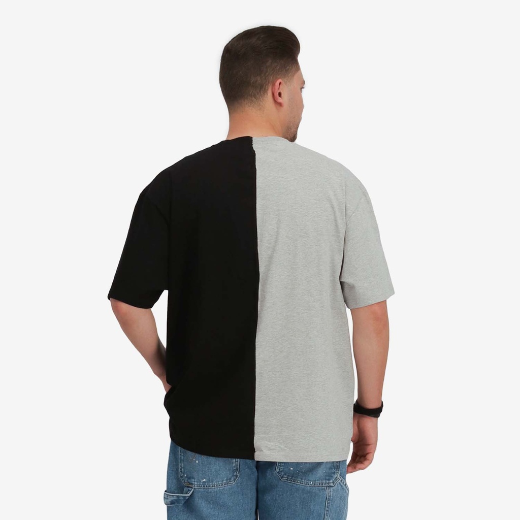 Upcycling t-shirt oversized homme manches courtes CROQUIS POCHE & الري VERSION 1