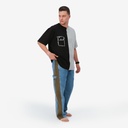 Upcycling t-shirt oversized homme manches courtes CROQUIS POCHE & الري VERSION 1