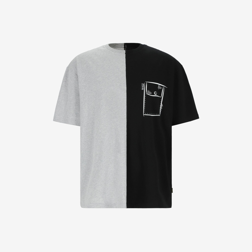 Upcycling t-shirt oversized homme manches courtes CROQUIS POCHE & الري VERSION 1