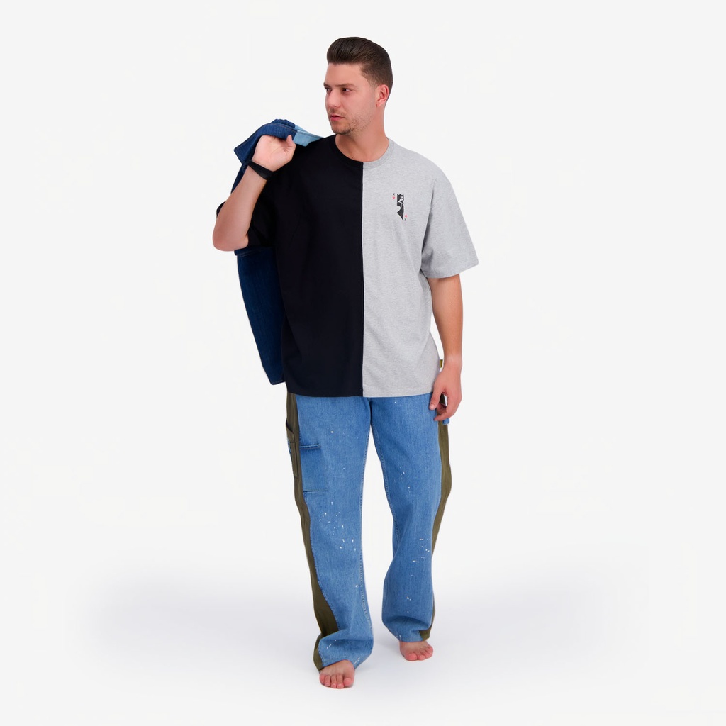Upcycling t-shirt oversized homme manches courtes CROQUIS POCHE & الري VERSION 2