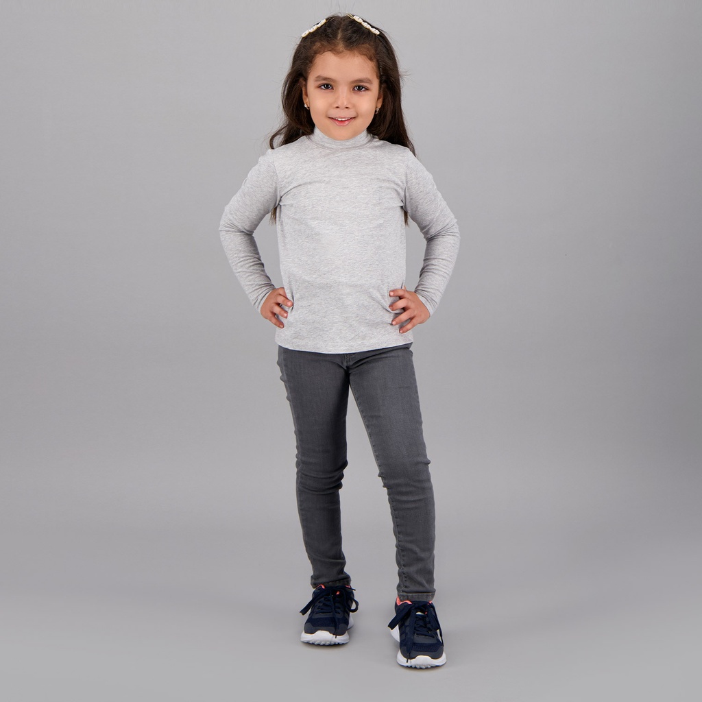 Pull col cheminée fille manches longues en jersey avec broderie