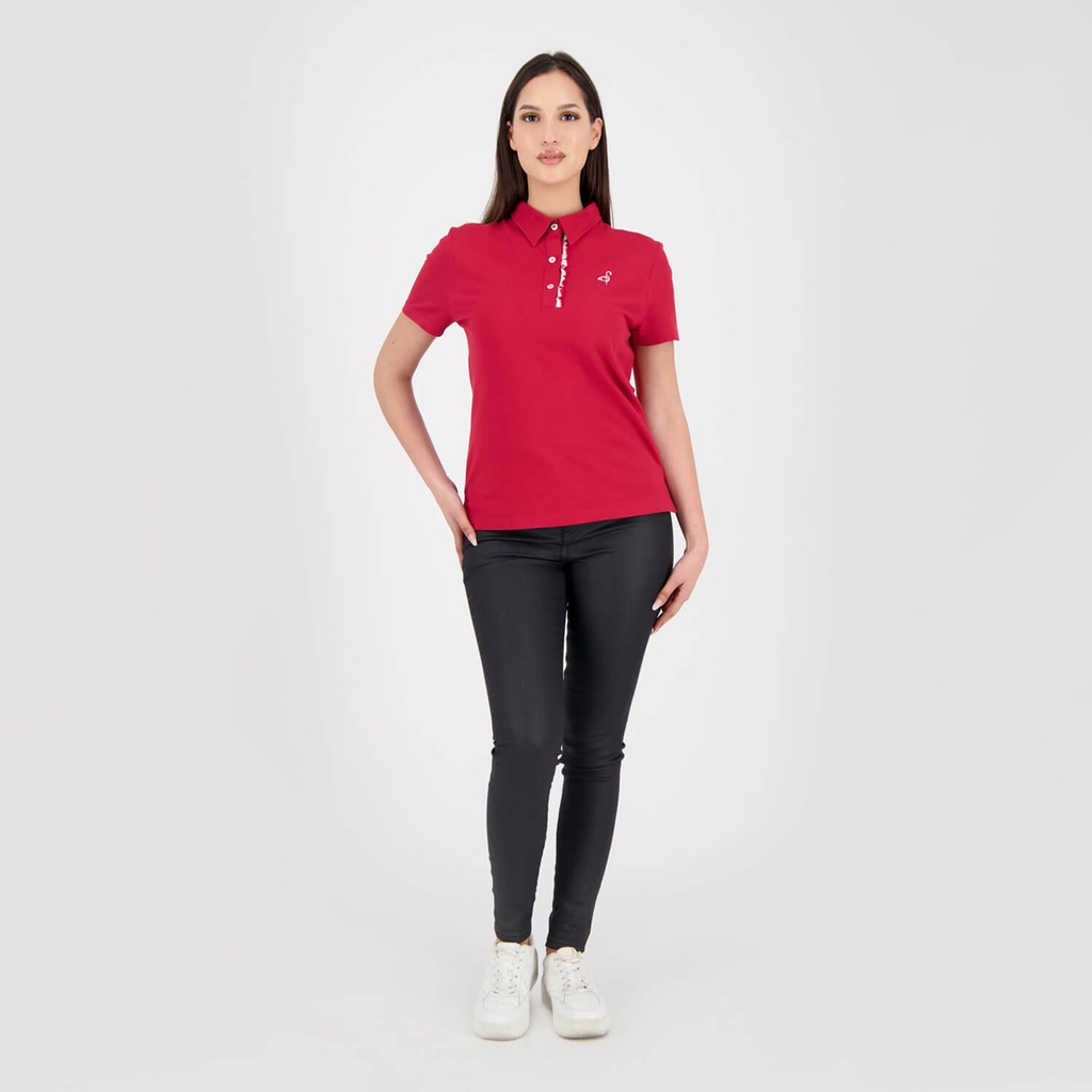 Polo femme manches courtes avec volant et broderie