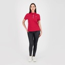 Polo femme manches courtes avec volant et broderie