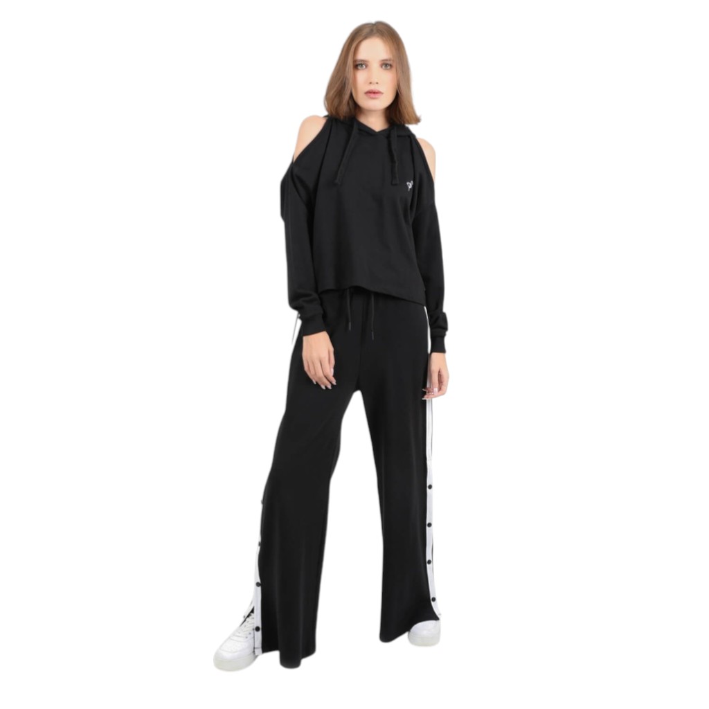 Jogger wide leg femme avec boutons pression