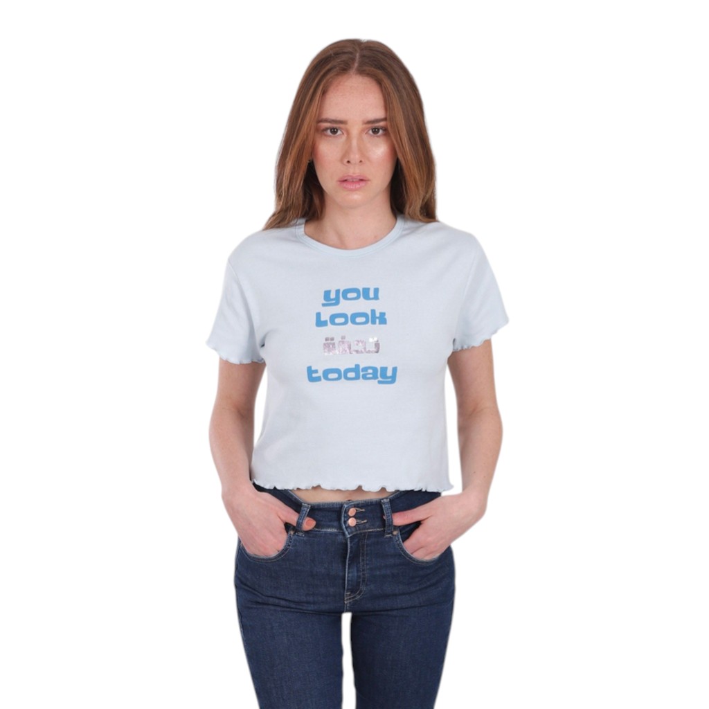 T-shirt crop côtelé femme manches courtes YOU LOOK تحفة TODAY