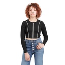 T-shirt crop côtelé femme manches longues avec flat lock