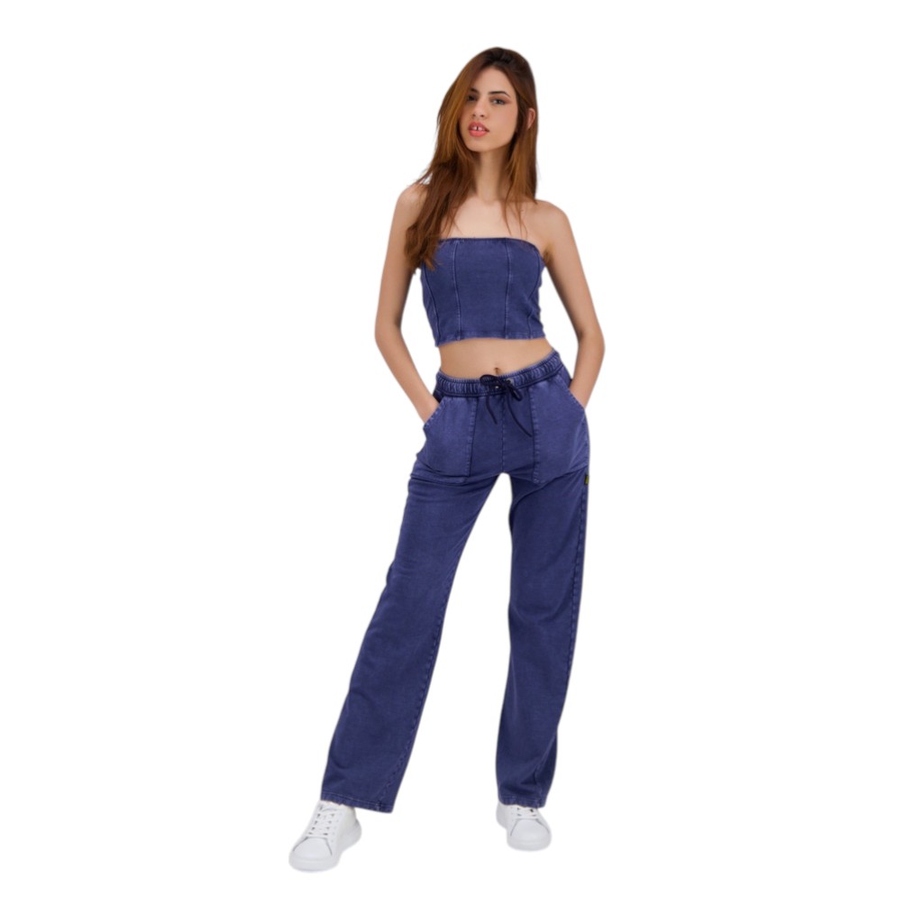 Jogger délavé jambe droite femme avec poches plaquées