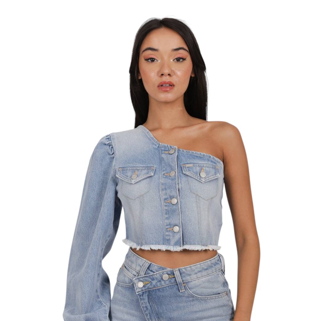 Top femme asymétrique en jeans - TAHIYA