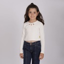 T-shirt côtelé fille manches longues avec cut out fleur
