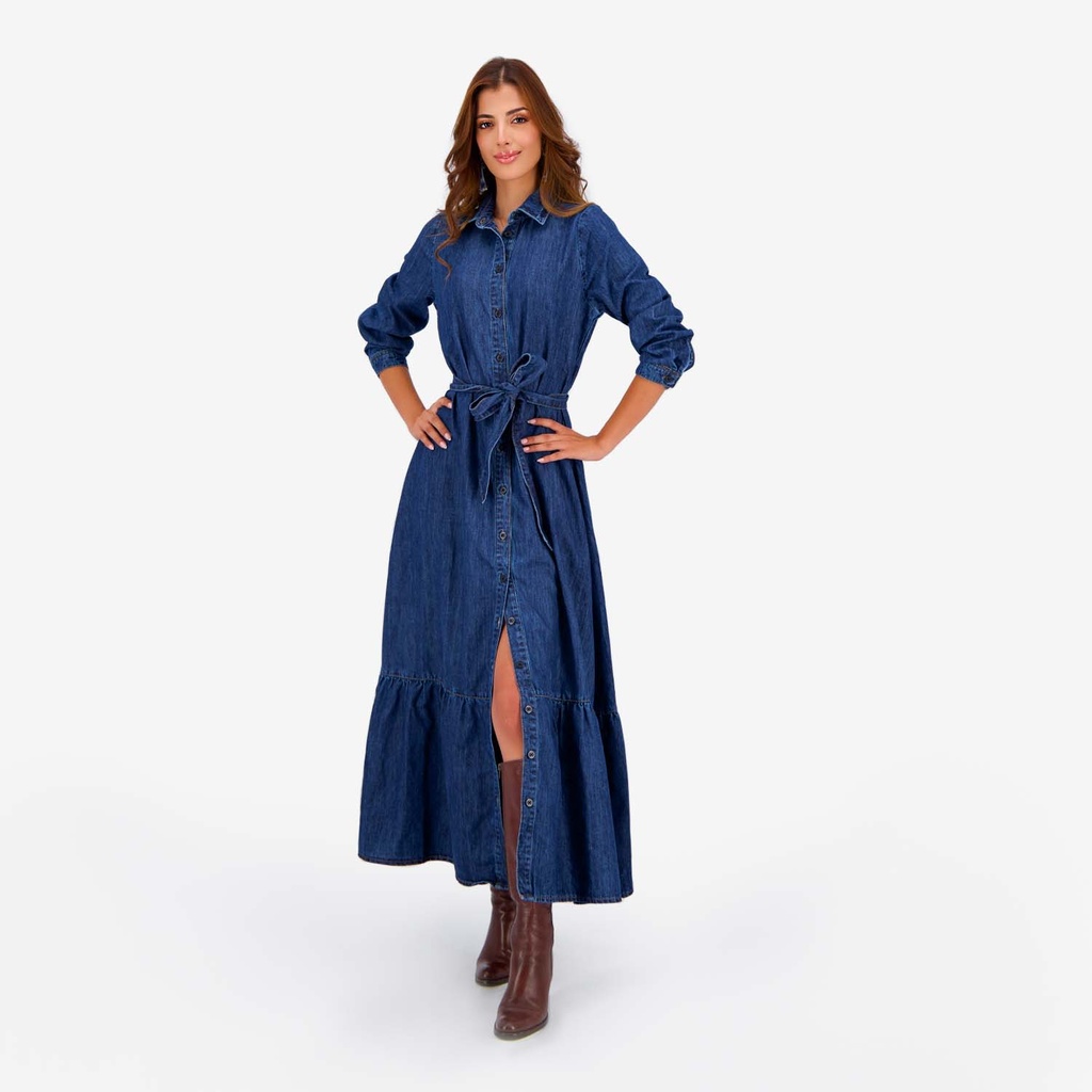 Robe longue femme  avec volant et Broderie ROKIA