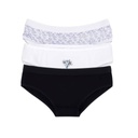 Lot de 3 Slips taille haute femme bords elastique large en coton stretch