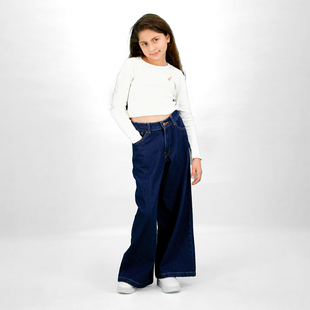 T-shirt crop fille manches longues avec perles