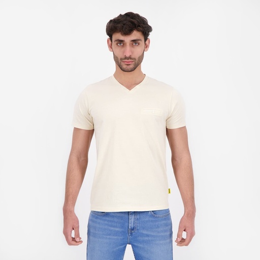 T-shirt homme manches courtes col tunisien et poche passepoilée