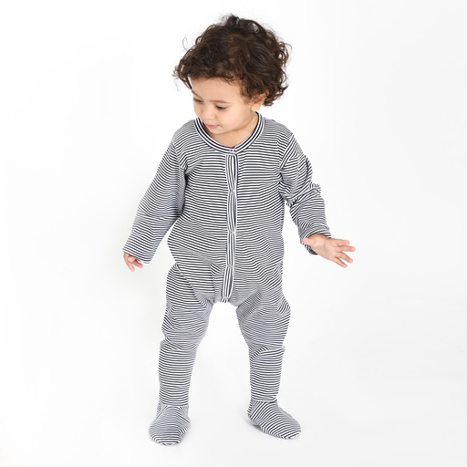 Grenouillère bébé avec bouton rayé bleu & blanc
