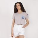 T-shirt crop femme manches courtes col V FLEUR
