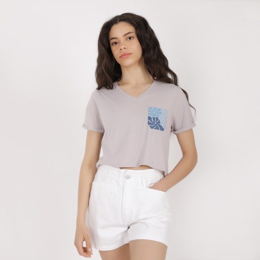 T-shirt crop femme manches courtes col V FLEUR