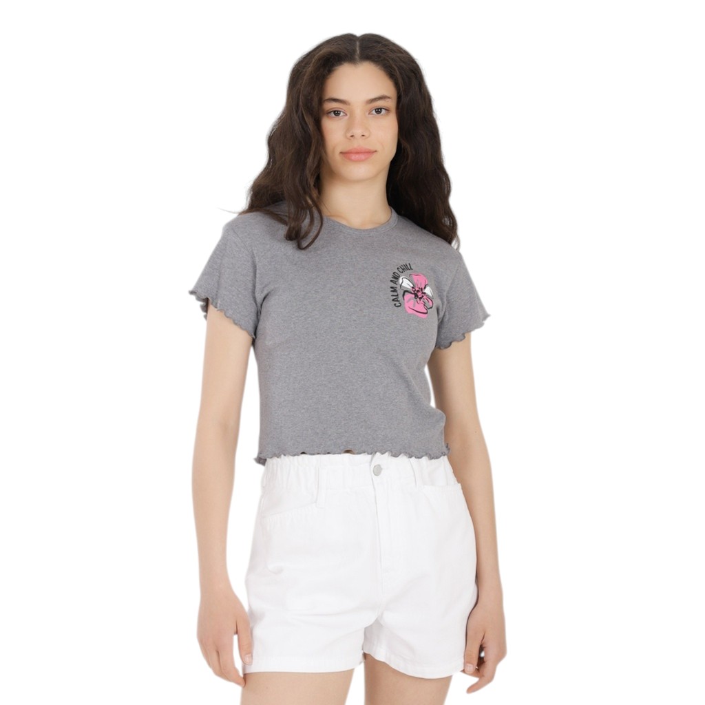T-shirt crop côtelé femme manches courtes CALM AND CHILL